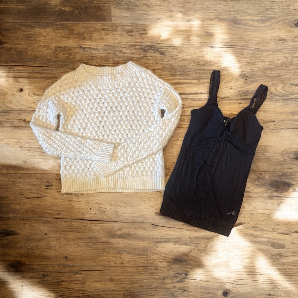Set of Loft White Crew Neck Sweater and Ecko Unlimited Black Tank Top